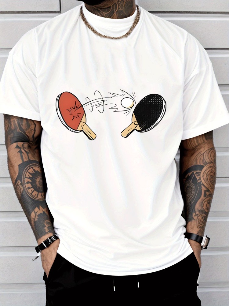 Mens Summer Tee Cartoon Table  - Table Tennis Outfit Male 评论和价格